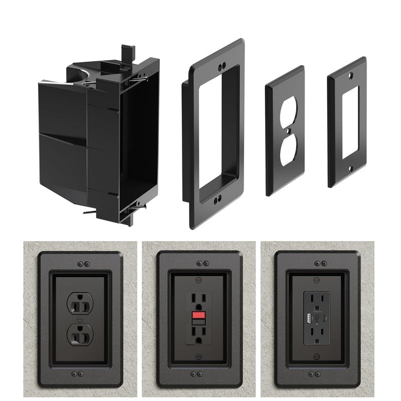Magaliyo Recessed Outlet/Electrical Box Single Gang, for Wall Mount TV, Antenna, Phone and Cable TV, Suitable for GFCI Outlet and Standard Outlet, for Old or New Construction (Black) - Image 1